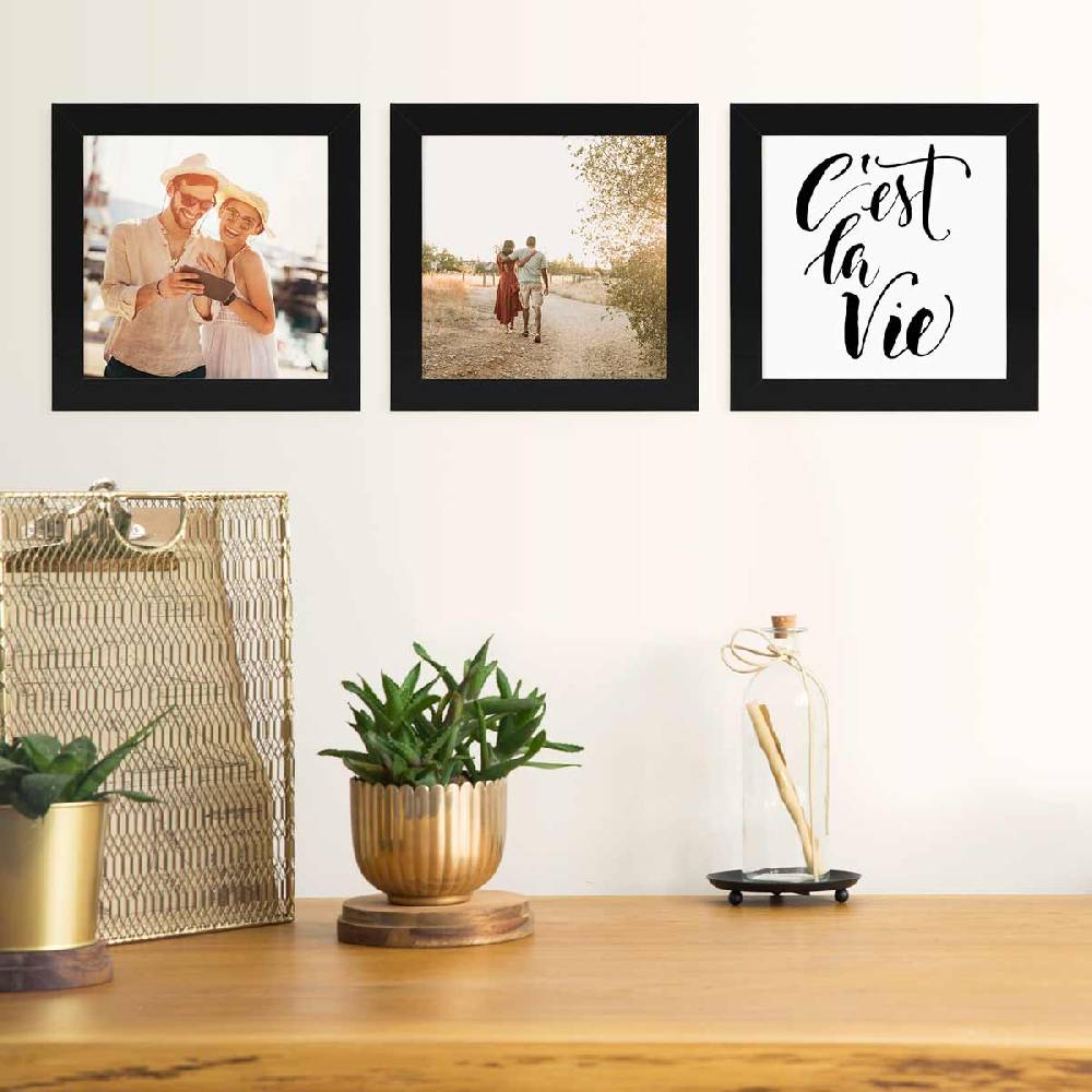 Photolini 10er Bilderrahmen-Set breit 20x20 cm Schwarz, MDF-Holz | Acrylglas Lagerräumung