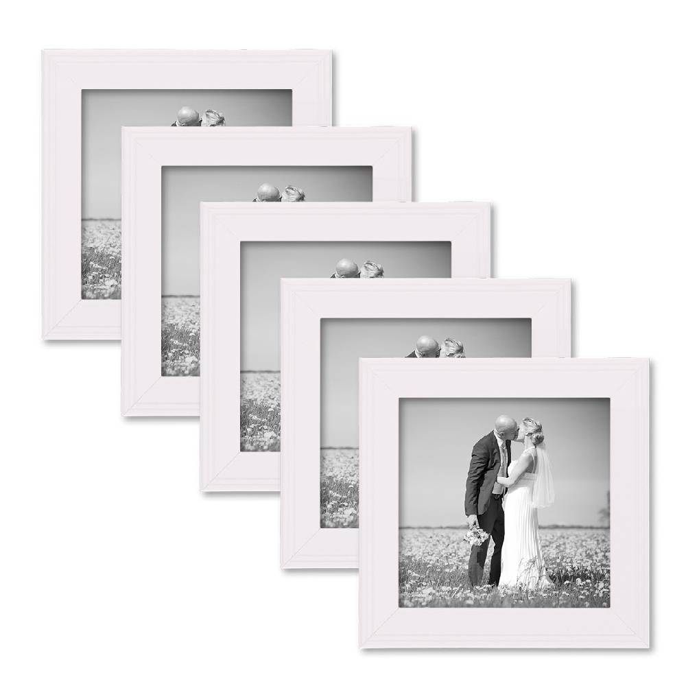 Photolini 5er Set Bilderrahmen Landhaus 10x10 cm Weiß Massivholz
