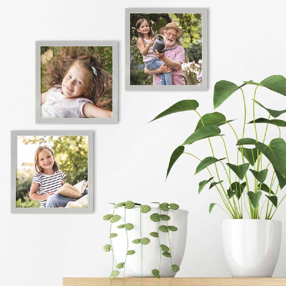 Photolini 3er Bilderrahmen-Set 20x20 cm Modern Silber aus MDF mit Acrylglas