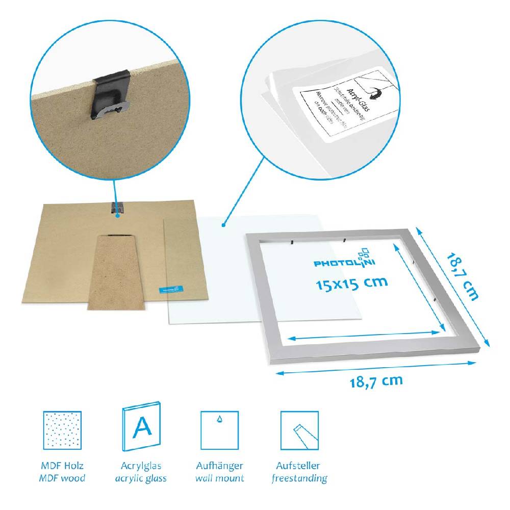 Photolini 3er Bilderrahmen-Set breit 15x15 cm Silber, MDF-Holz | Acrylglas Online Outlet
