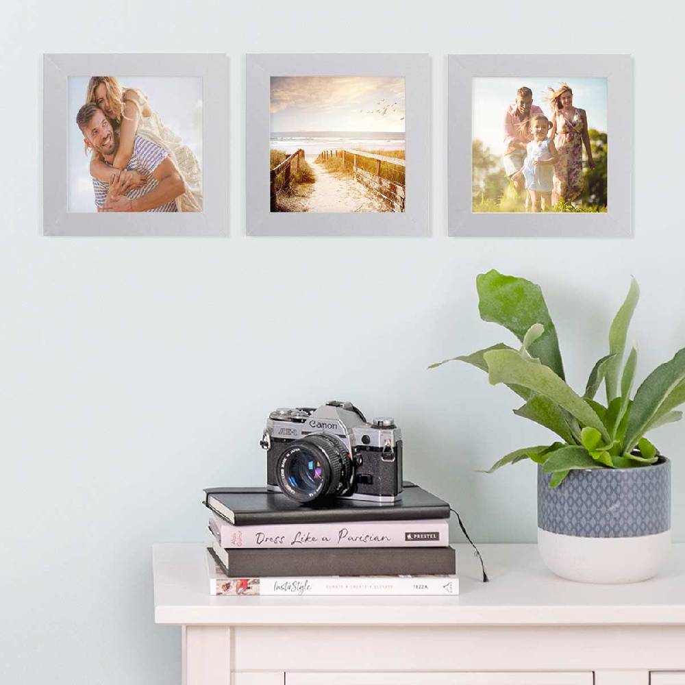 Photolini 3er Bilderrahmen-Set breit 15x15 cm Silber, MDF-Holz | Acrylglas Online Outlet