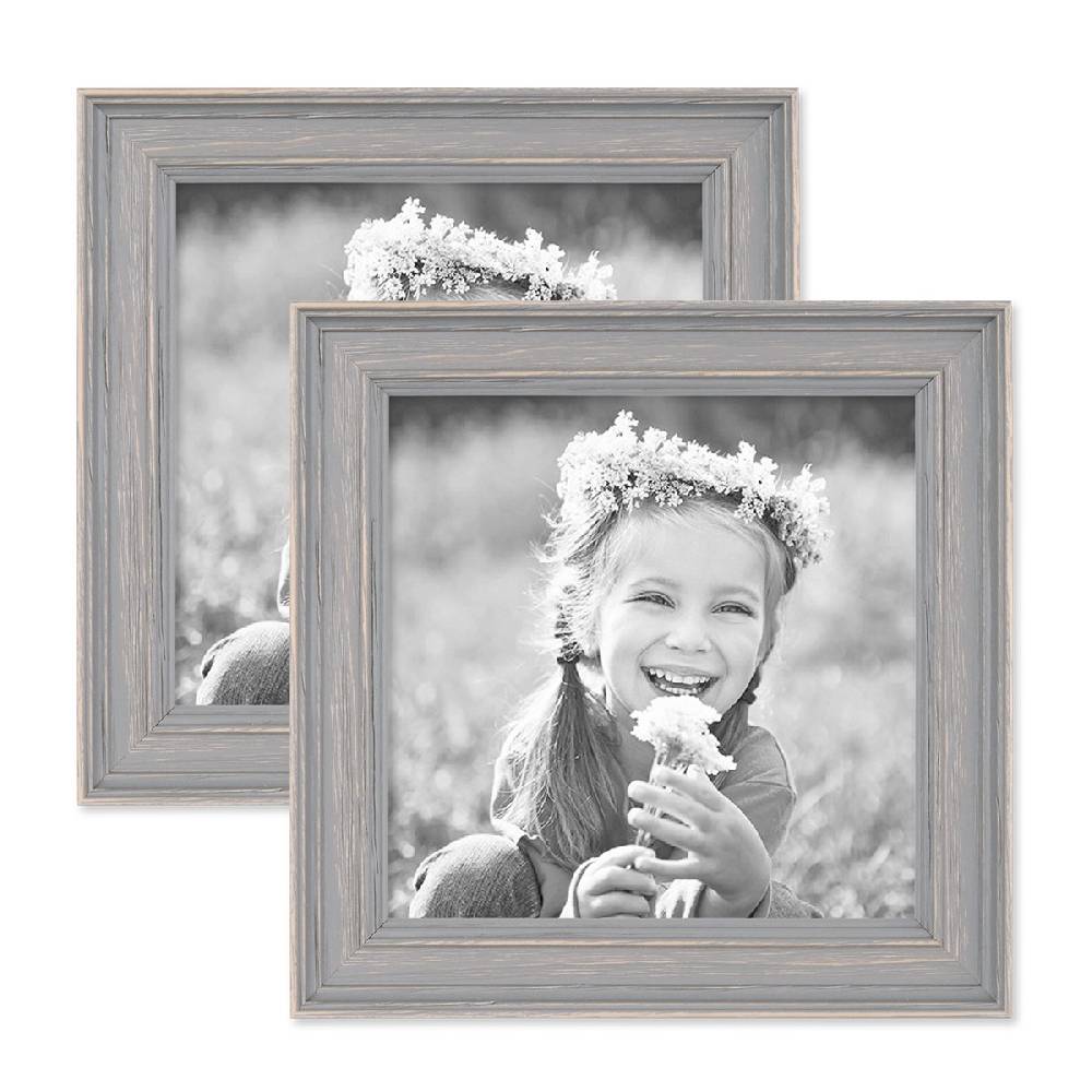 Photolini 2er Bilderrahmen-Set 15x15 cm Skandinavisch Landhaus-Stil Grau-Braun