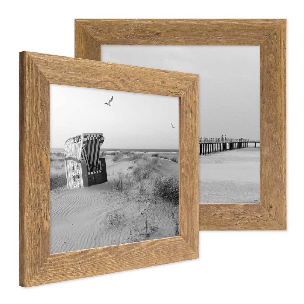 Photolini 2er Set Bilderrahmen quadratisch 20x20 cm Strandhaus Rustikal Eiche-Optik Natur Holz