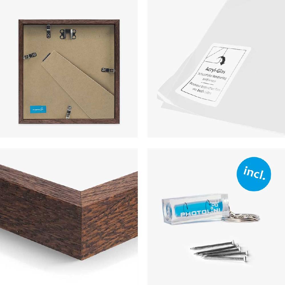 Photolini Bilderrahmen Holz, Eiche Dunkel 20x20 cm mit Passepartout 14x14 cm Blitzangebot