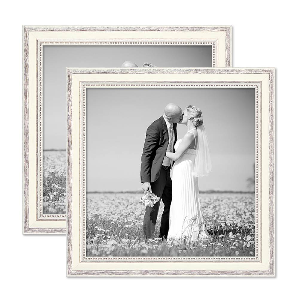 Photolini 2er Set Bilderrahmen quadratisch 30x30 cm Shabby-Chic Landhaus-Stil Weiss Holz Große Rabatte
