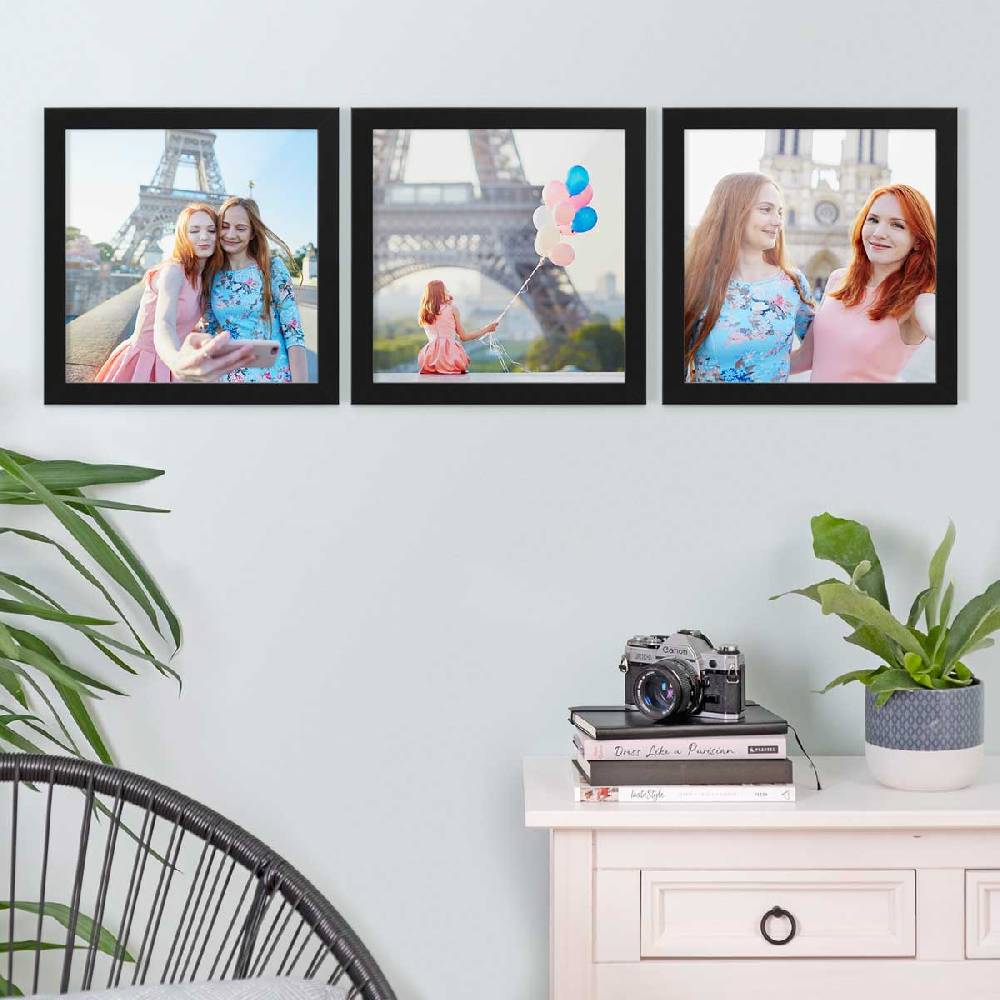 Photolini 3er Bilderrahmen-Set 30x30 cm Modern Schwarz MDF Basic Collection | Acrylglas