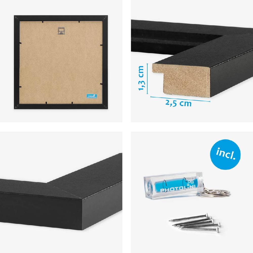 Photolini 3er Bilderrahmen-Set 30x30 cm Modern Schwarz MDF Basic Collection | Acrylglas Neuheiten