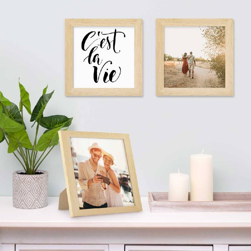 Photolini 3er Bilderrahmen-Set breit 20x20 cm Natur, MDF-Holz | Acrylglas Saisonale Angebote