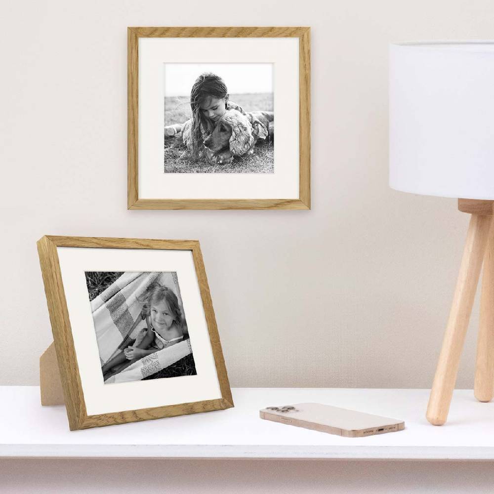 Photolini Bilderrahmen Holz, Eiche 20x20 cm mit Passepartout 14x14 cm Räumungsverkauf