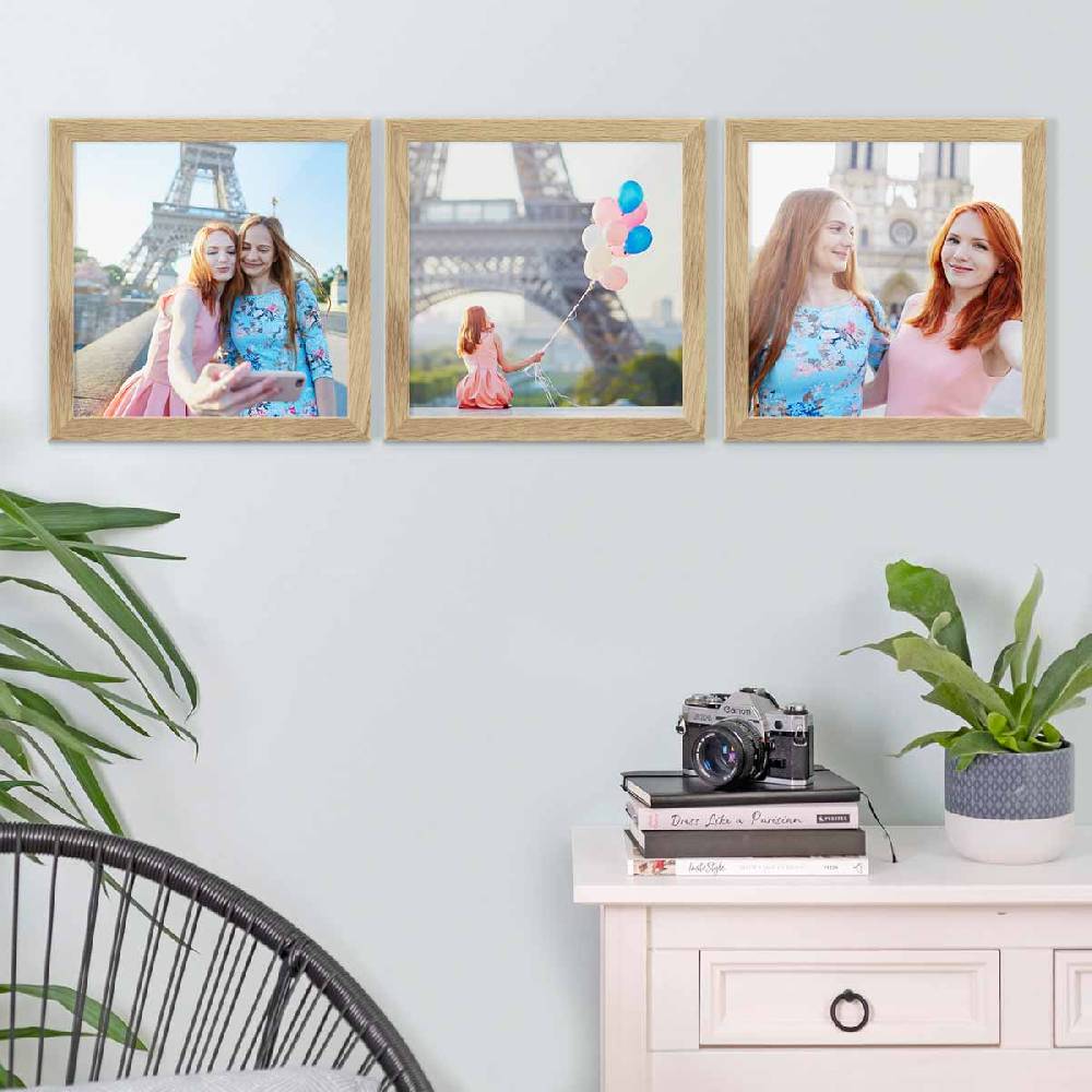 Photolini 3er Bilderrahmen-Set 30x30 cm Eiche Massivholz Basic Collection | Acrylglas