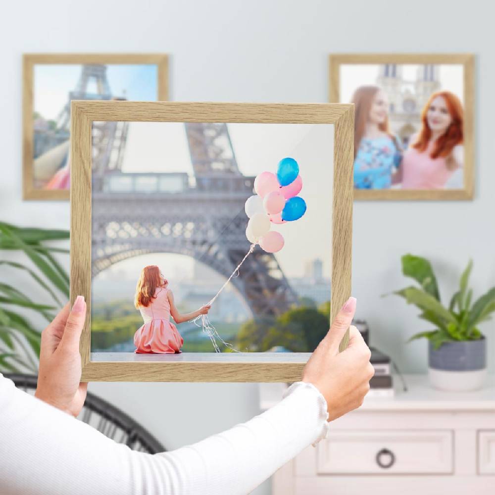 Photolini 3er Bilderrahmen-Set 30x30 cm Eiche Massivholz Basic Collection | Acrylglas Kauf eins, bekomm eins gratis