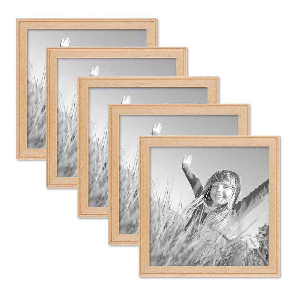 Photolini 5er Set Landhaus-Bilderrahmen 20x20 cm Holz Natur Massivholz