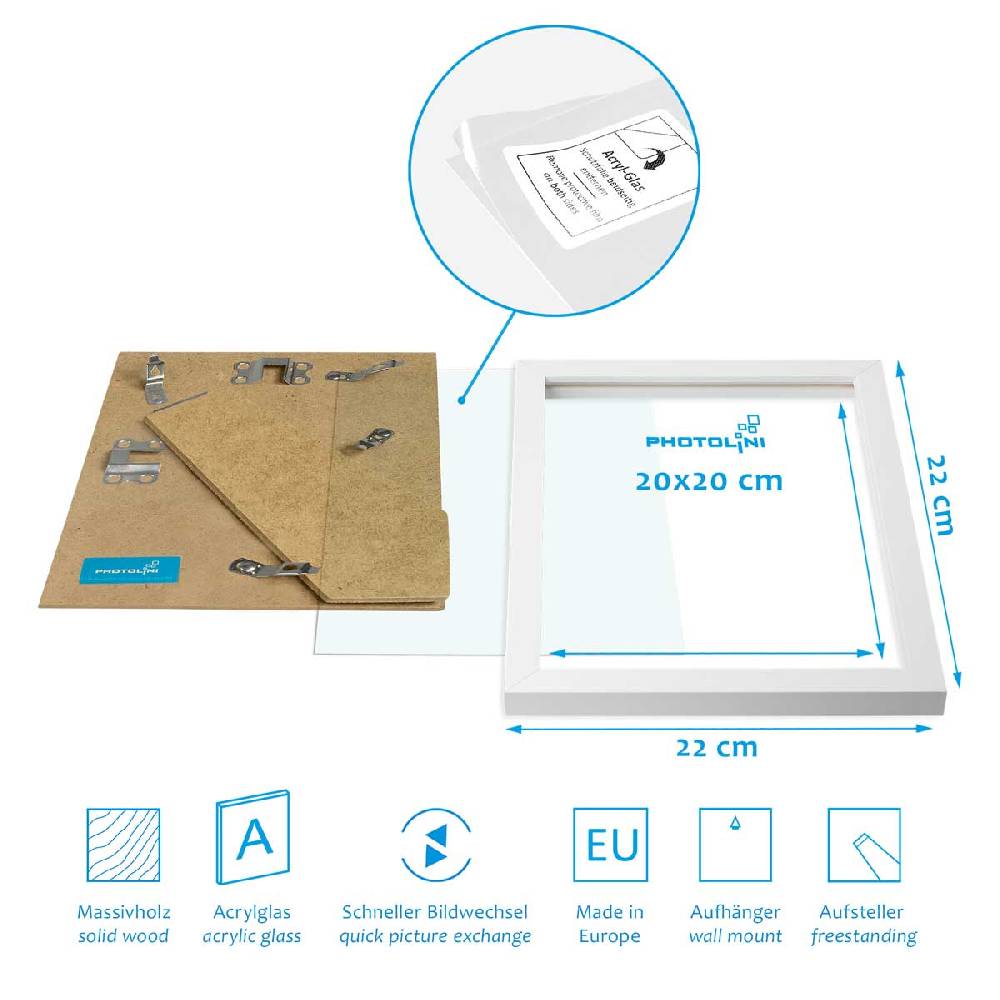 Photolini Holzrahmen Weiß 2er Set 20x20 cm mit Acrylglas Wochenangebot