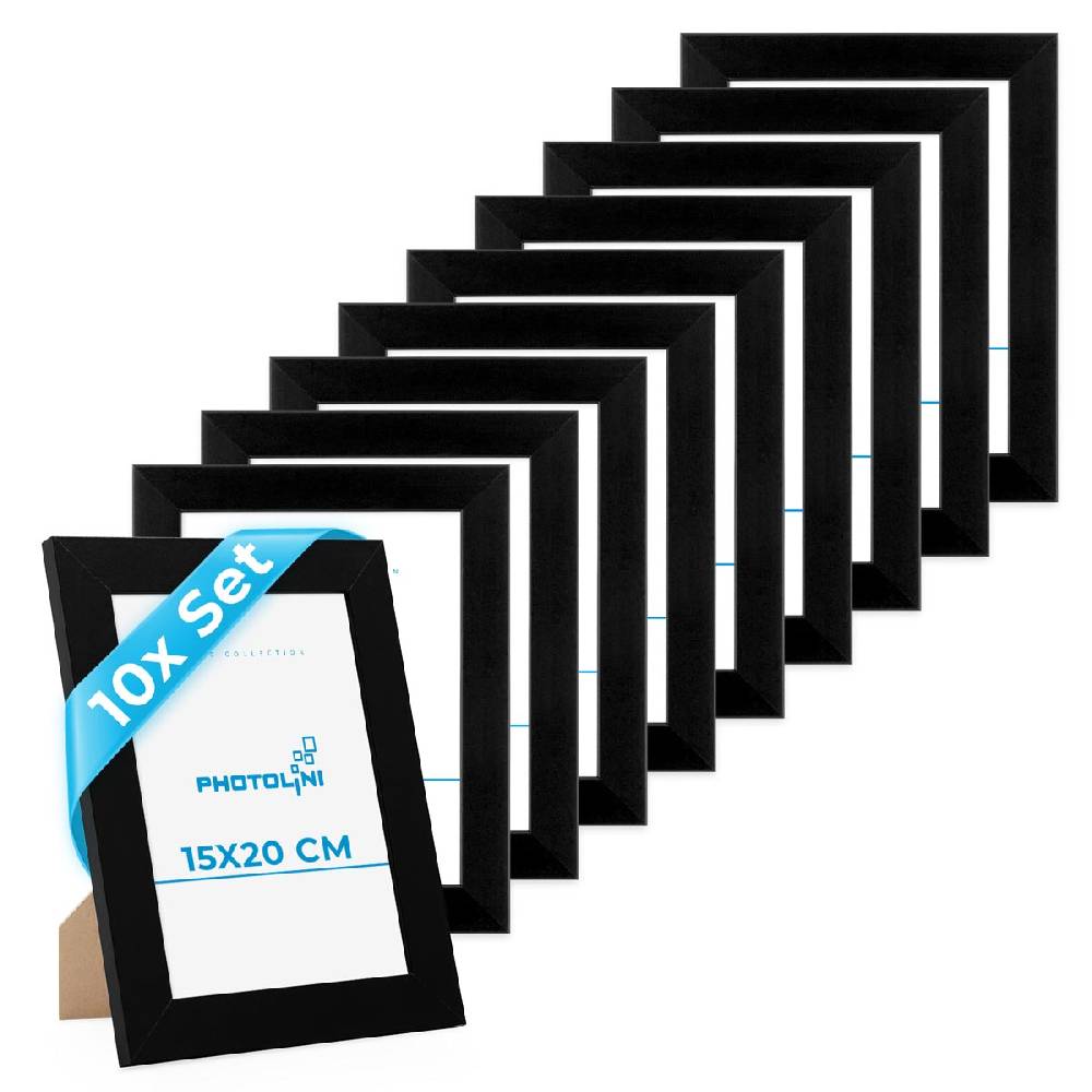 Photolini 10er Bilderrahmen-Set 15x20 cm Modern Schwarz MDF Basic Collection