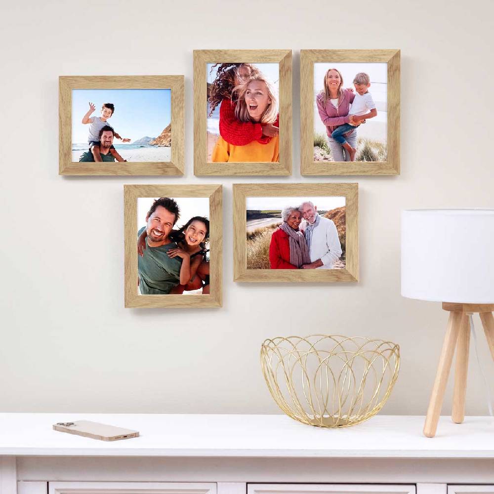 Photolini 10er Bilderrahmen-Set 15x20 cm Modern Eiche Massivholz Basic Collection | Acrylglas Zeitbegrenzte Promotion