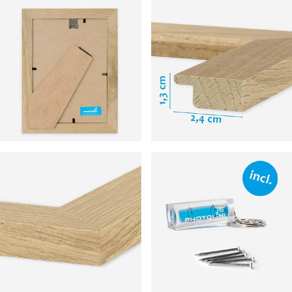 Photolini 10er Bilderrahmen-Set 15x20 cm Modern Eiche Massivholz Basic Collection | Acrylglas Zeitbegrenzte Promotion