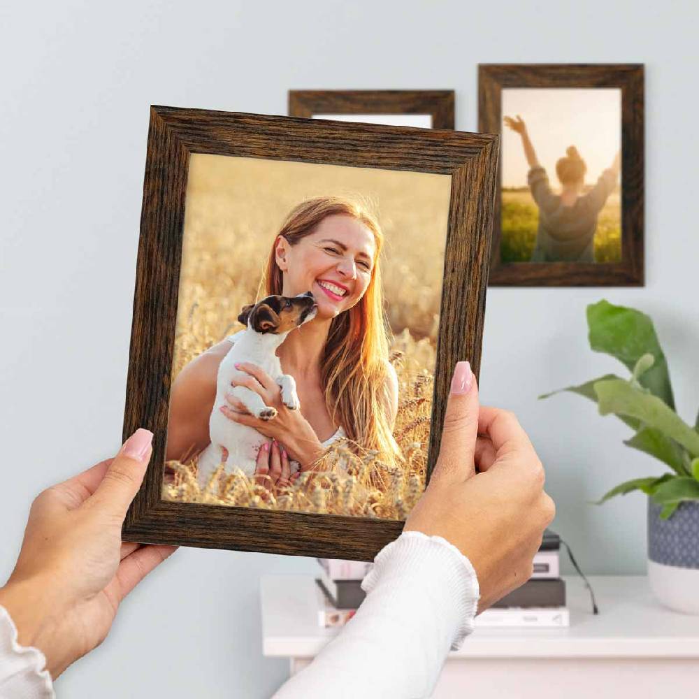Photolini 10er Bilderrahmen-Set 13x18 cm Modern Eiche Dunkel MDF Basic Collection | Acrylglas Vierteljährliche Förderung