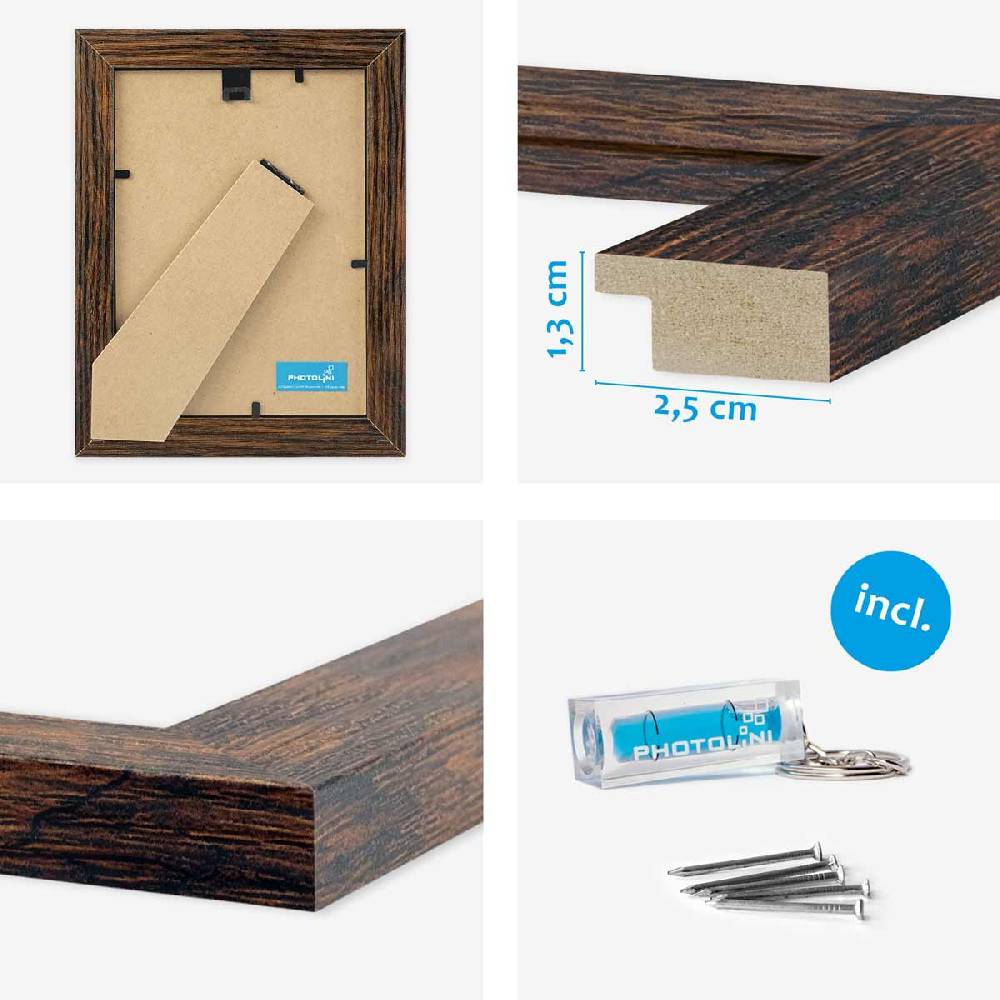 Photolini 10er Bilderrahmen-Set 13x18 cm Modern Eiche Dunkel MDF Basic Collection | Acrylglas Vierteljährliche Förderung