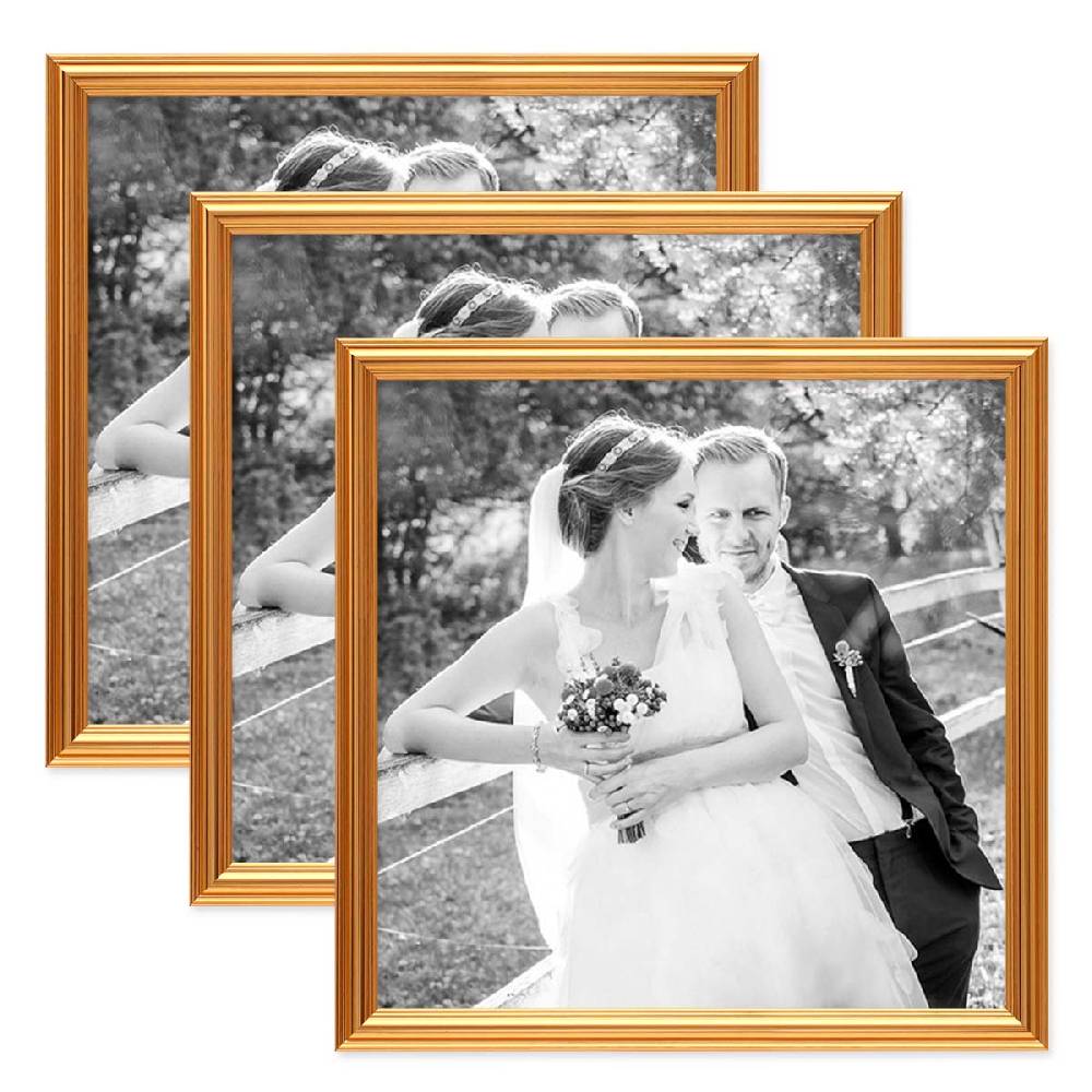 Photolini 3er Bilderrahmen-Set Gold Barock Antik 30x30 cm Fotorahmen