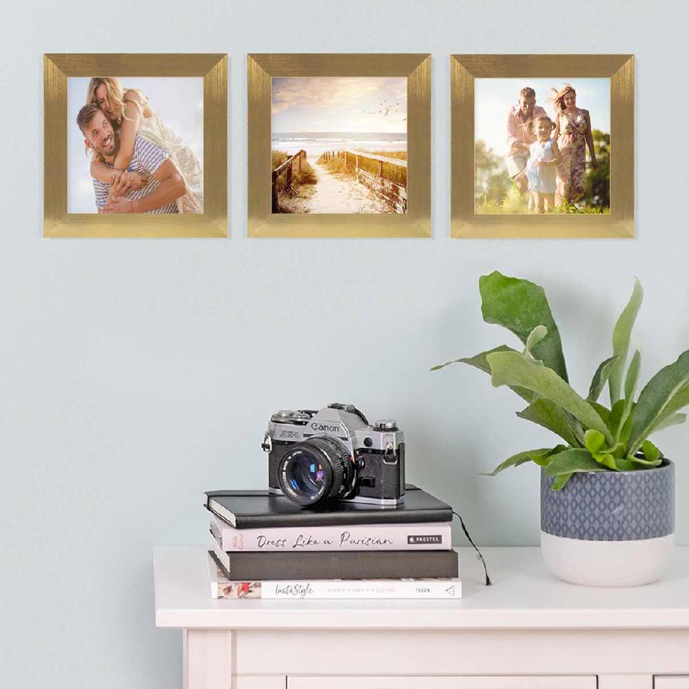 Photolini 3er Bilderrahmen-Set breit 15x15 cm Gold, MDF-Holz | Acrylglas Super Rabatt
