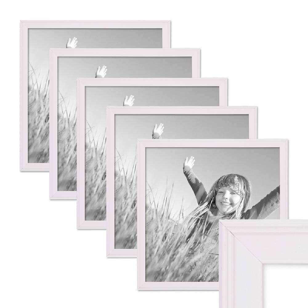 Photolini 5er Set Landhaus-Bilderrahmen 30x30 cm Weiß Massivholz