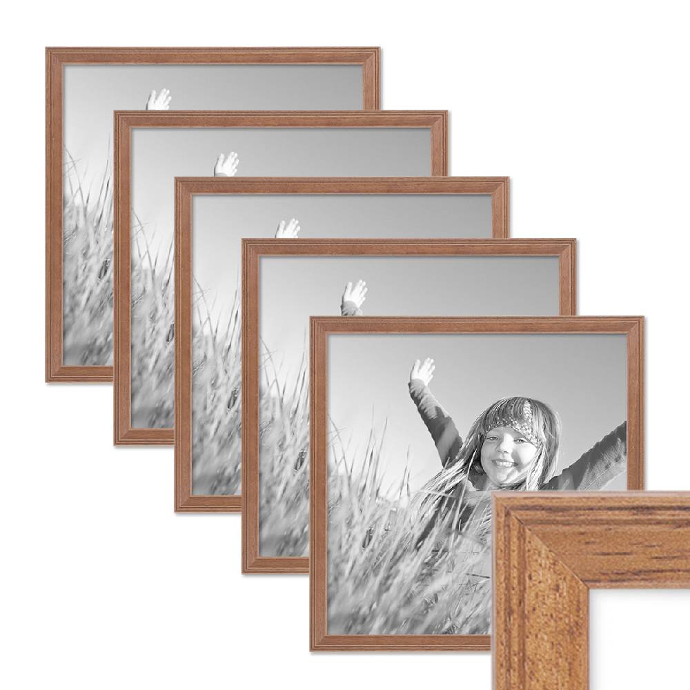 Photolini 5er Set Landhaus-Bilderrahmen 30x30 cm Eiche-Optik Massivholz Kostenloser Versand international