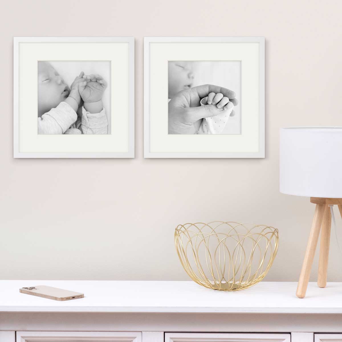 Photolini 2er Set Bilderrahmen Holz, Weiß 30x30 cm mit Passepartout 20x20 cm Fabrikladen