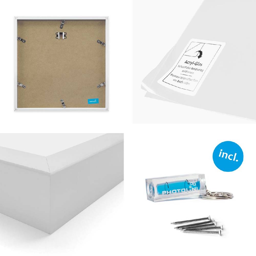 Photolini 2er Set Bilderrahmen Holz, Weiß 30x30 cm mit Passepartout 20x20 cm Fabrikladen