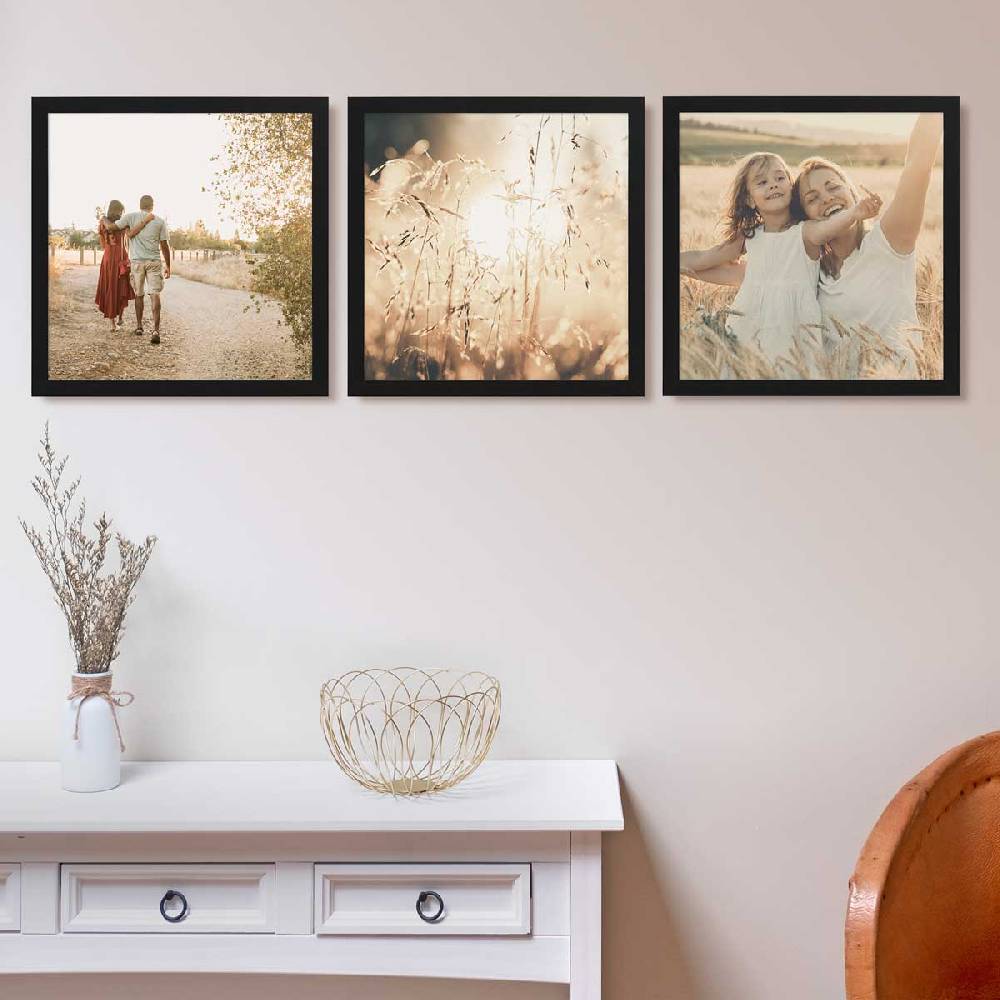 Photolini 3er Bilderrahmen-Set breit 40x40 cm Schwarz, MDF-Holz | Acrylglas Begrenzt auf 3 Tage