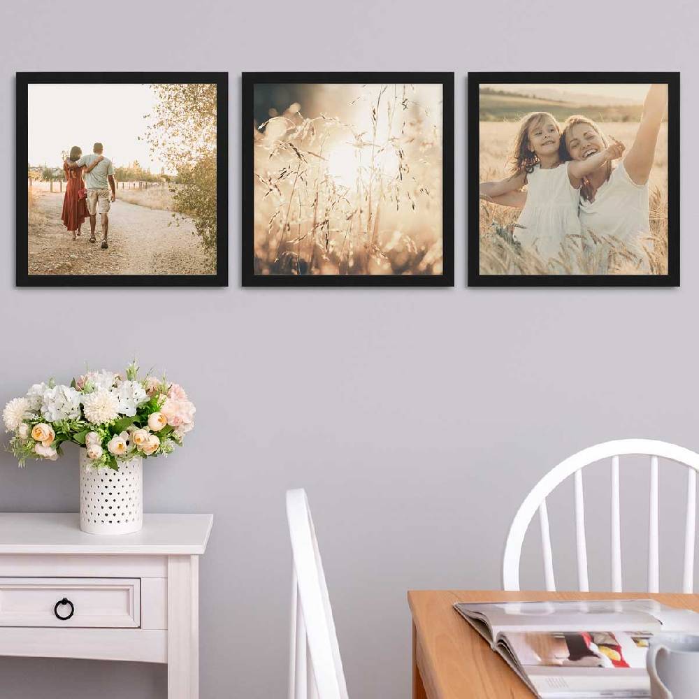 Photolini 3er Bilderrahmen-Set breit 40x40 cm Schwarz, MDF-Holz | Acrylglas Begrenzt auf 3 Tage