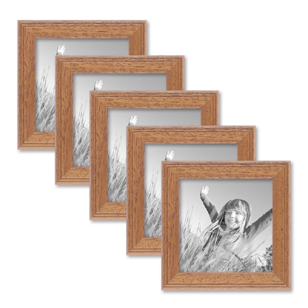 Photolini 5er Set Landhaus-Bilderrahmen 10x10 cm Eiche-Optik Massivholz Black Friday Preise