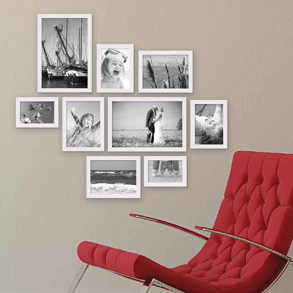 Photolini 9er Set Landhaus-Bilderrahmen Weiß zollfrei