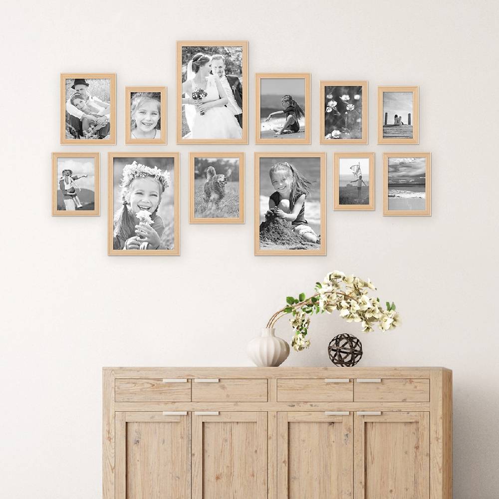 Photolini 12er Set Landhaus-Bilderrahmen Holz Natur Massivholz 50% Rabatt für begrenzte Zeit