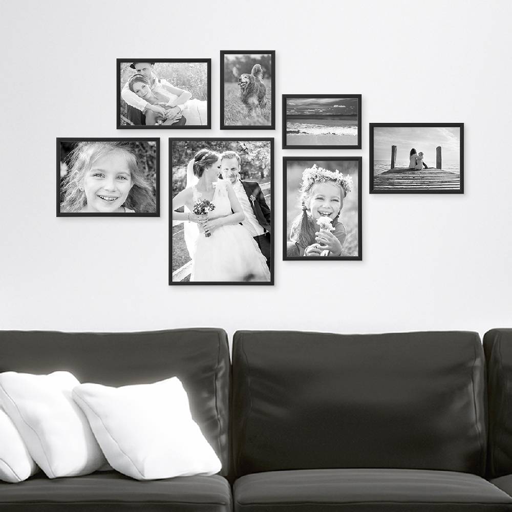 Photolini 7er Set Alu-Bilderrahmen Modern Schwarz Aluminium-Rahmen mit Acrylglas 2025