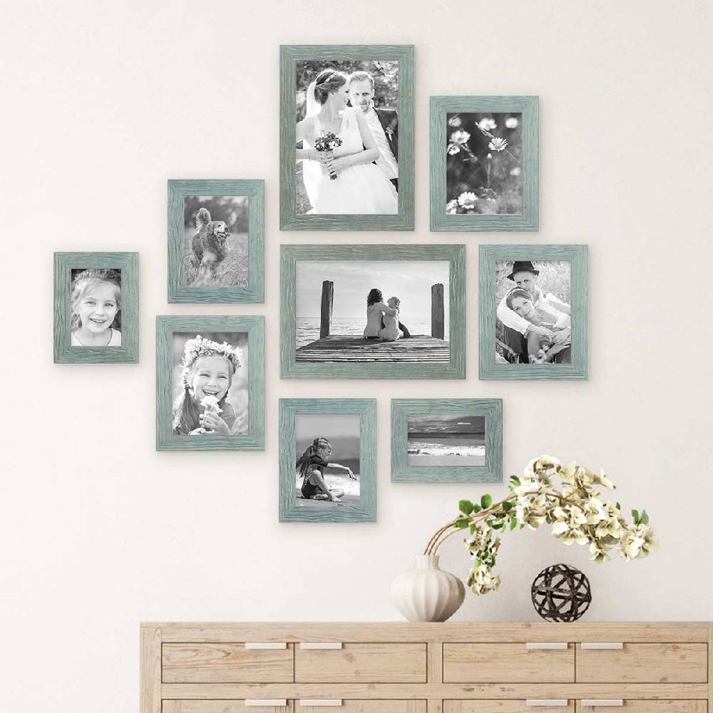 Photolini 9er Bilderrahmen-Set Strandhaus Blau Rustikal Online