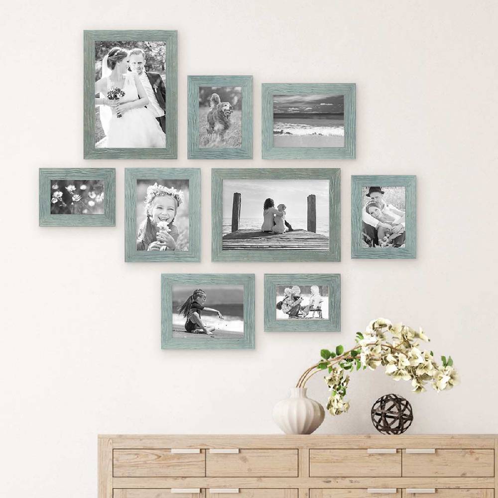 Photolini 9er Bilderrahmen-Set Strandhaus Blau Rustikal Online