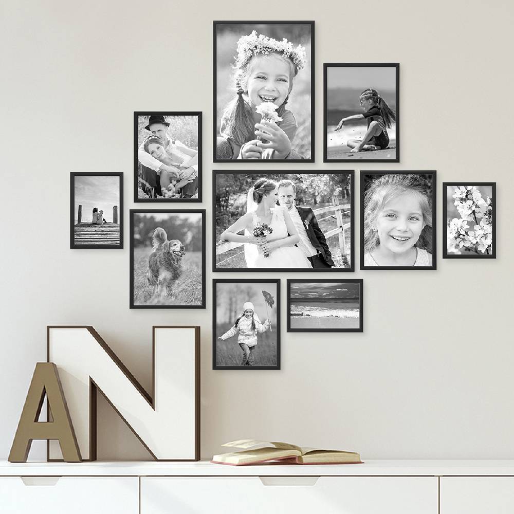 Photolini 10er Set Alu-Bilderrahmen Modern Schwarz Aluminium-Rahmen