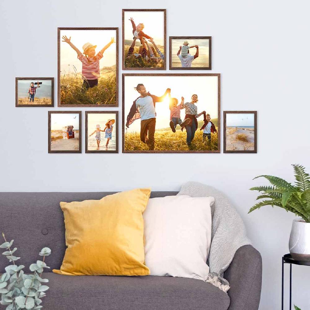 Photolini 8er Bilderrahmen-Set Eiche Dunkel Massivholz Schmal 13x18 bis 40x50 cm mit Acrylglasscheibe Verkauf