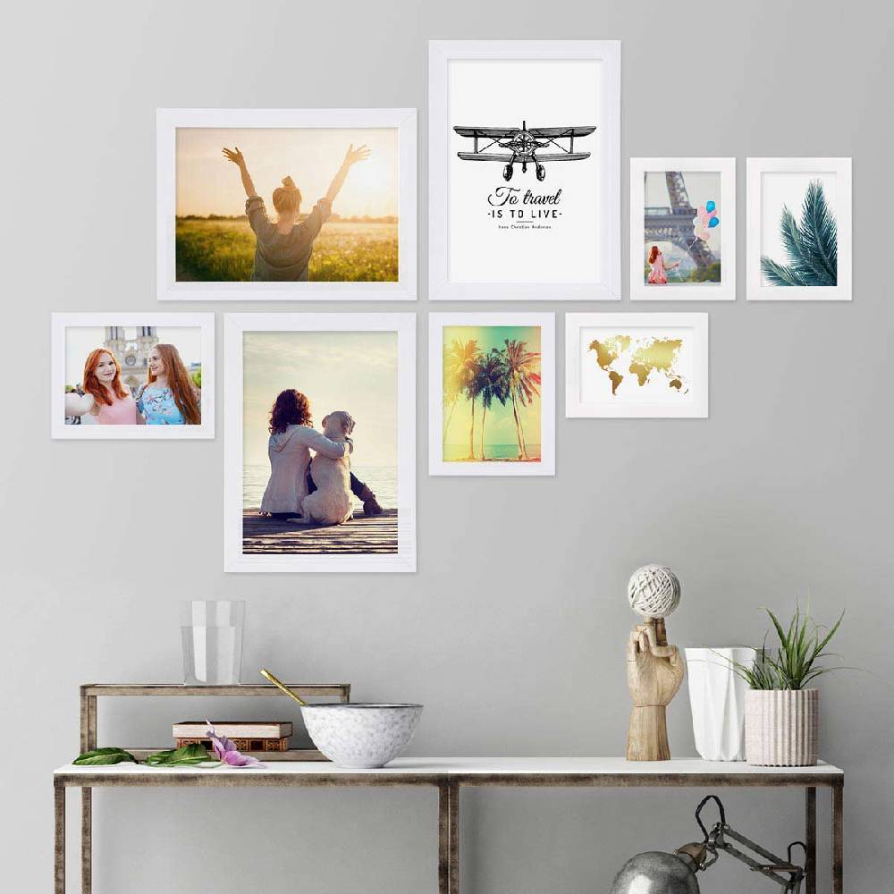Photolini 8er Bilderrahmen-Set Weiß breit modern MDF-Holz mit Acrylglas Hotsell