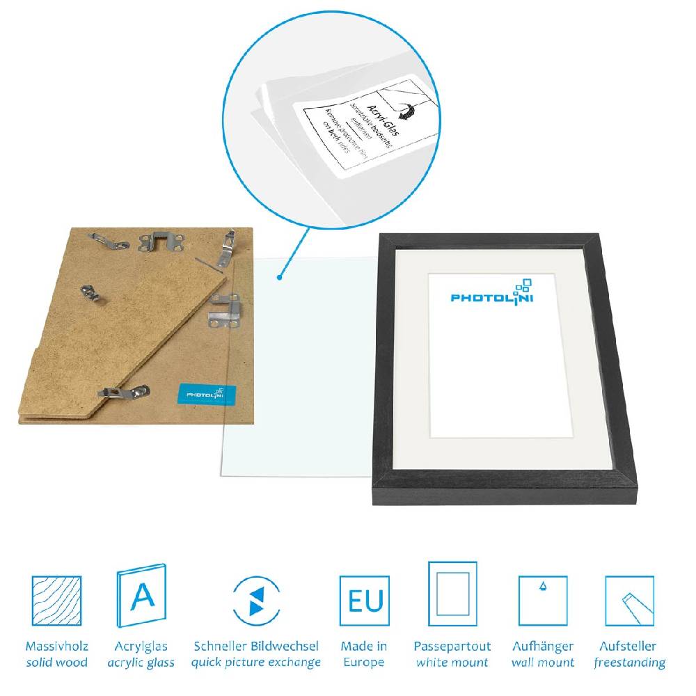 Photolini 12er Set Bilderrahmen Holz, Schwarz mit Passepartout im Angebot