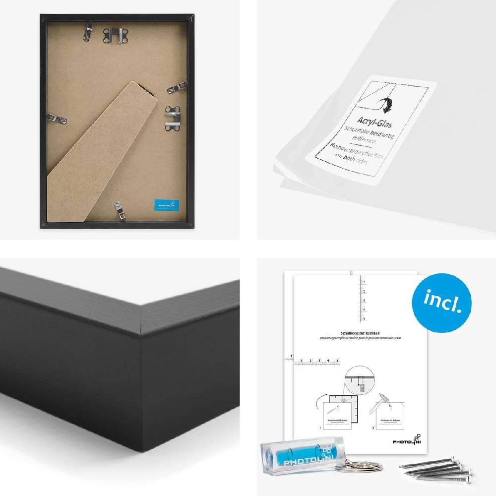 Photolini 12er Set Bilderrahmen Holz, Schwarz mit Passepartout im Angebot