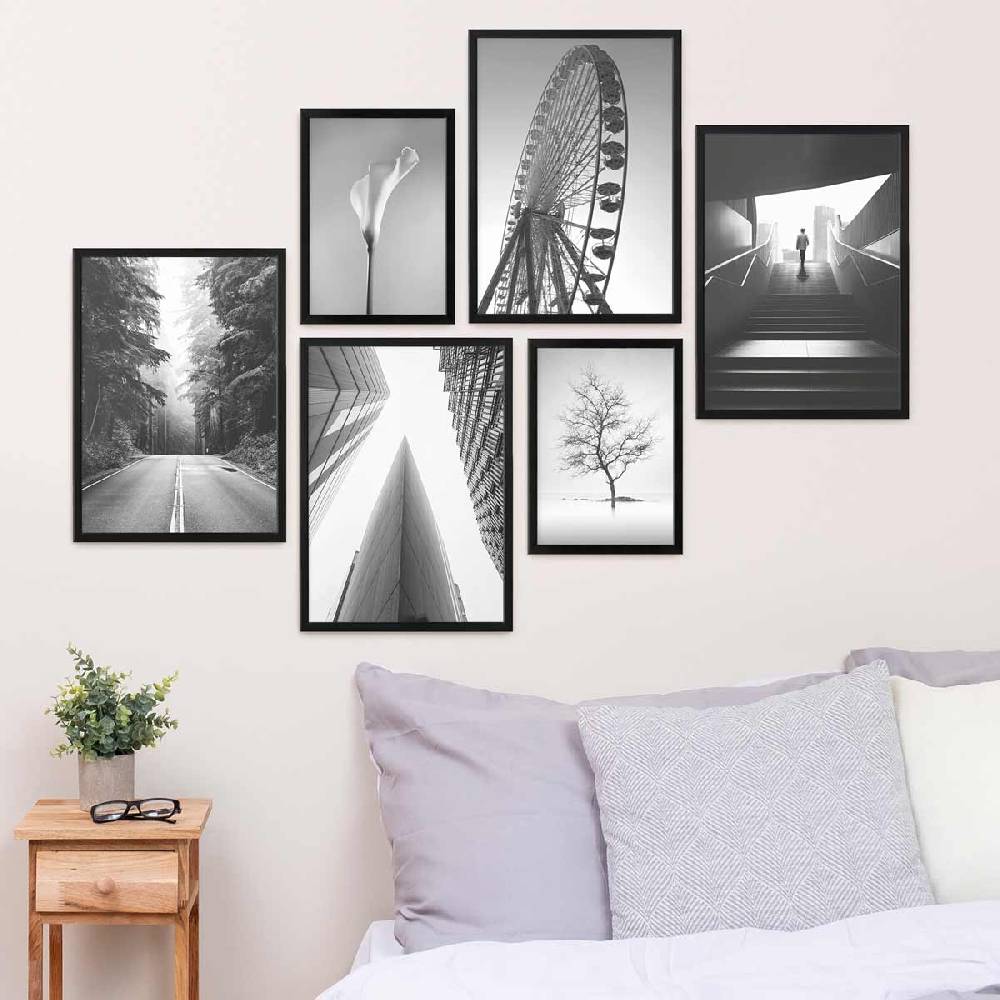 Photolini 6 Bilderrahmen Schwarz 4x 30x42 und 2x 21x30 cm / DIN A4 Modern MDF mit Acrylglas Fabrikverkauf