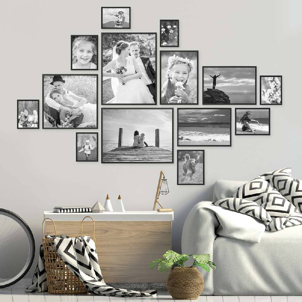 Photolini 14er Set Alu-Bilderrahmen Modern Schwarz Aluminium-Rahmen
