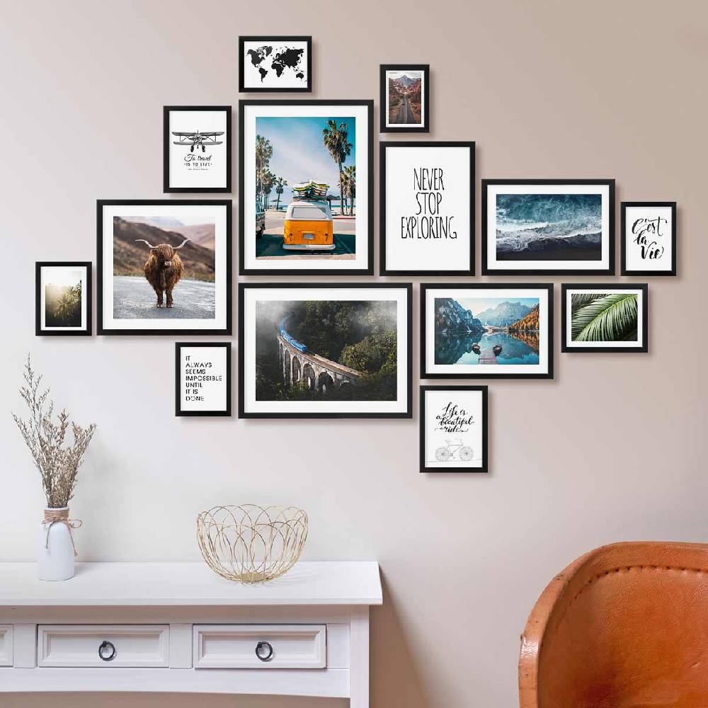 Photolini 14er Bilderrahmen-Set Modern Schwarz aus MDF