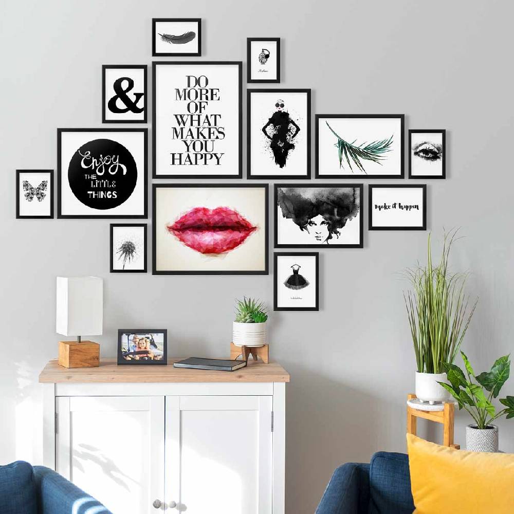 Photolini 14er Bilderrahmen-Set Modern Schwarz aus MDF Fabrik Onlineshop