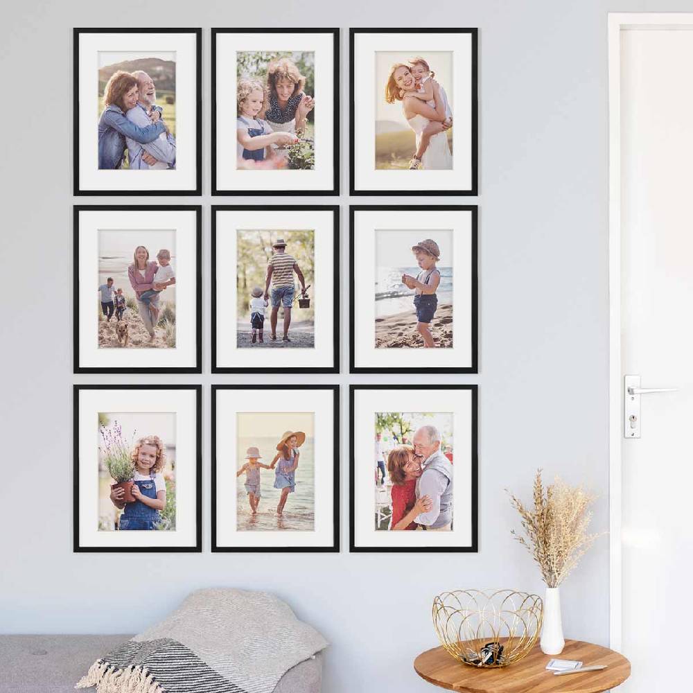 Photolini 9er Set Poster-Bilderrahmen 30x40 cm Modern Schwarz MDF mit Passepartout
