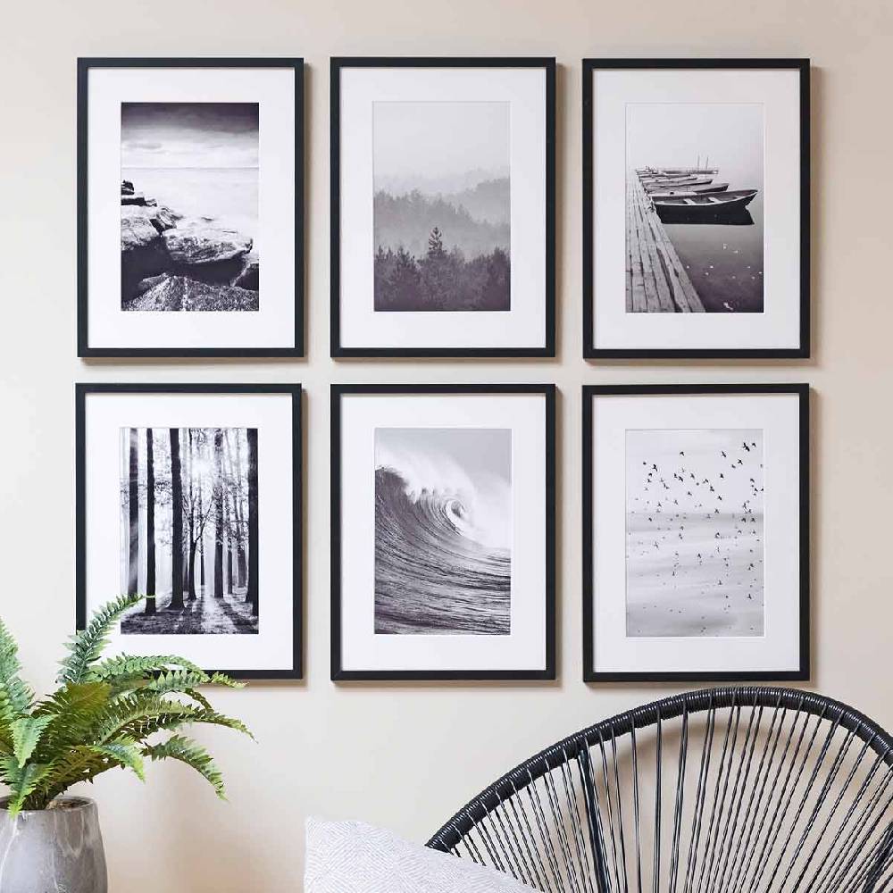 Photolini 6er Set Poster-Bilderrahmen 30x40 cm Modern Schwarz MDF mit Passepartout