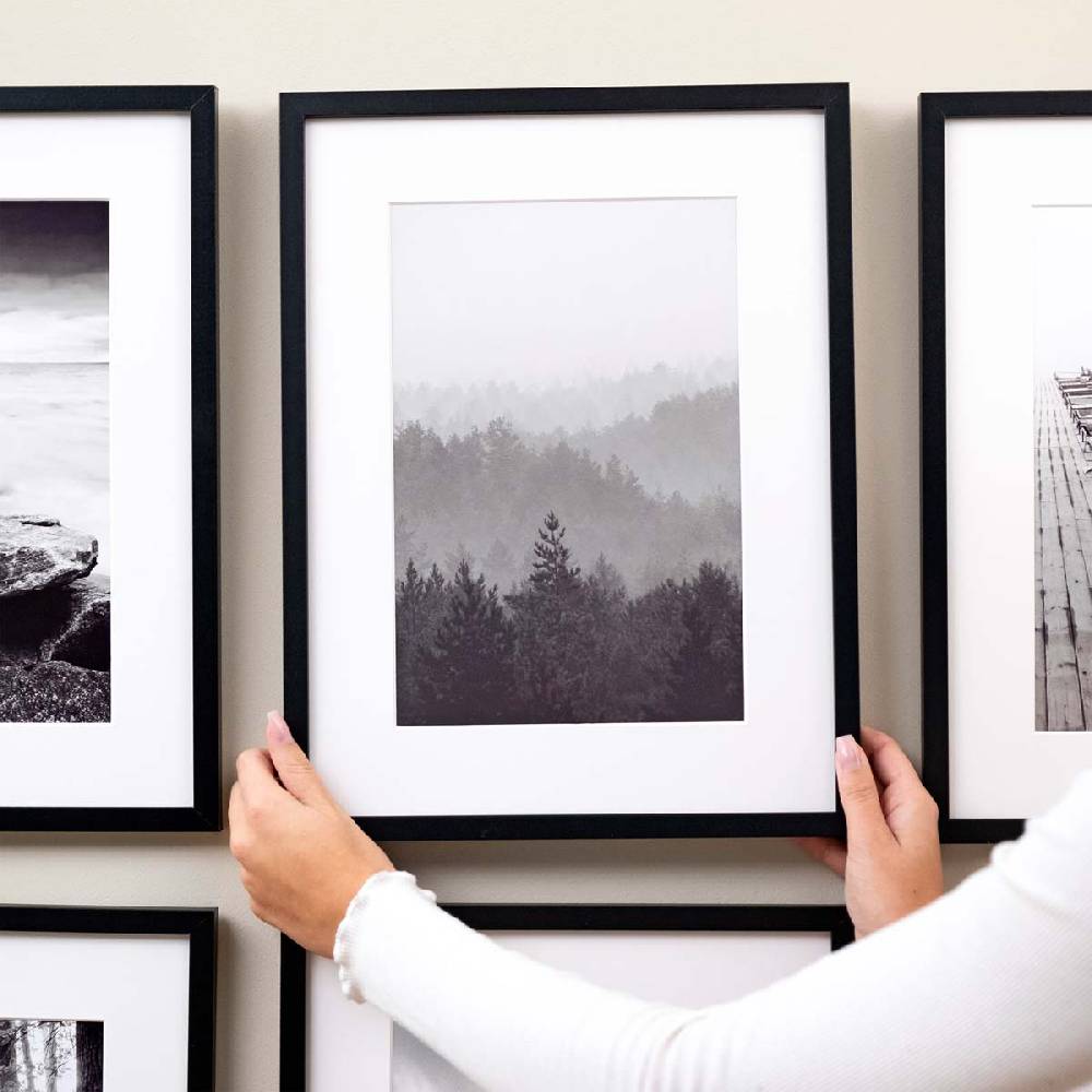 Photolini 6er Set Poster-Bilderrahmen 30x40 cm Modern Schwarz MDF mit Passepartout Rabatt