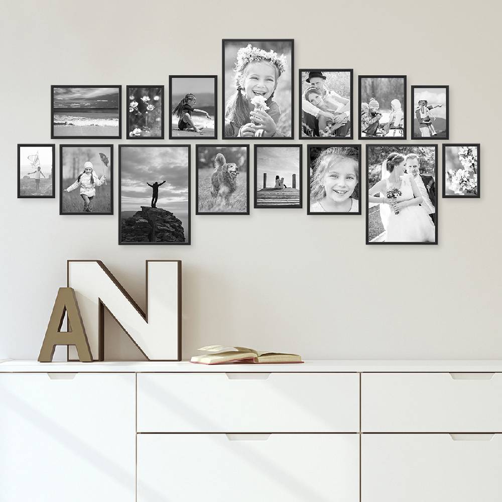 Photolini 15er Set Alu-Bilderrahmen Modern Schwarz Aluminium-Rahmen