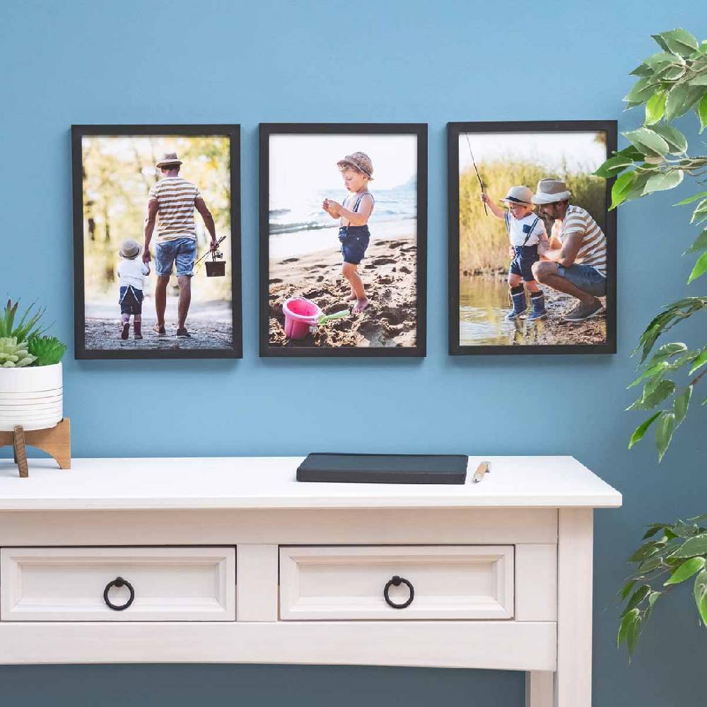 Photolini 3er Bilderrahmen-Set 20x25 cm Modern Schwarz aus MDF mit Acrylglas